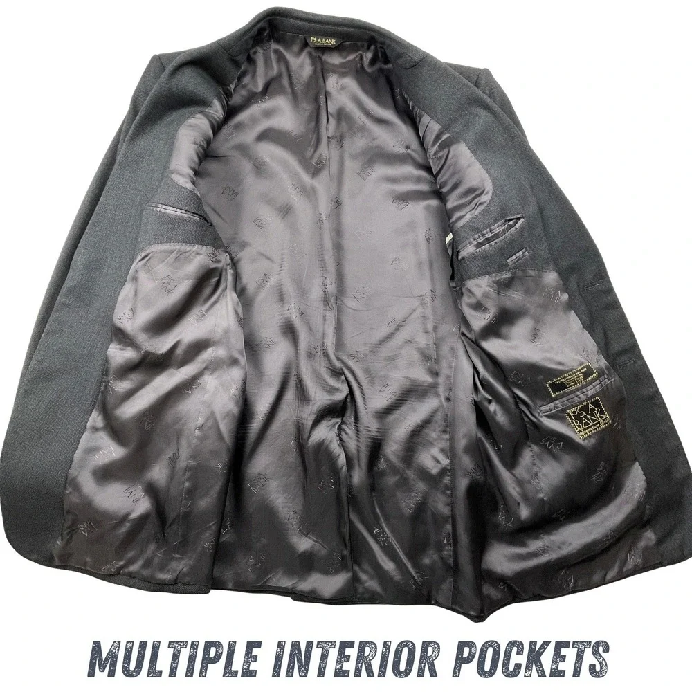Jos. A. Bank Signature Gold 44L Blazer Wool Birdseye‎ Weave Jacket Charcoal Gray